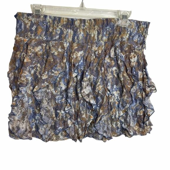 Rue 21 Floral Lace Mini Skirt Purple Beige White Stretchy Ruffles Layers size XL - Picture 2 of 8